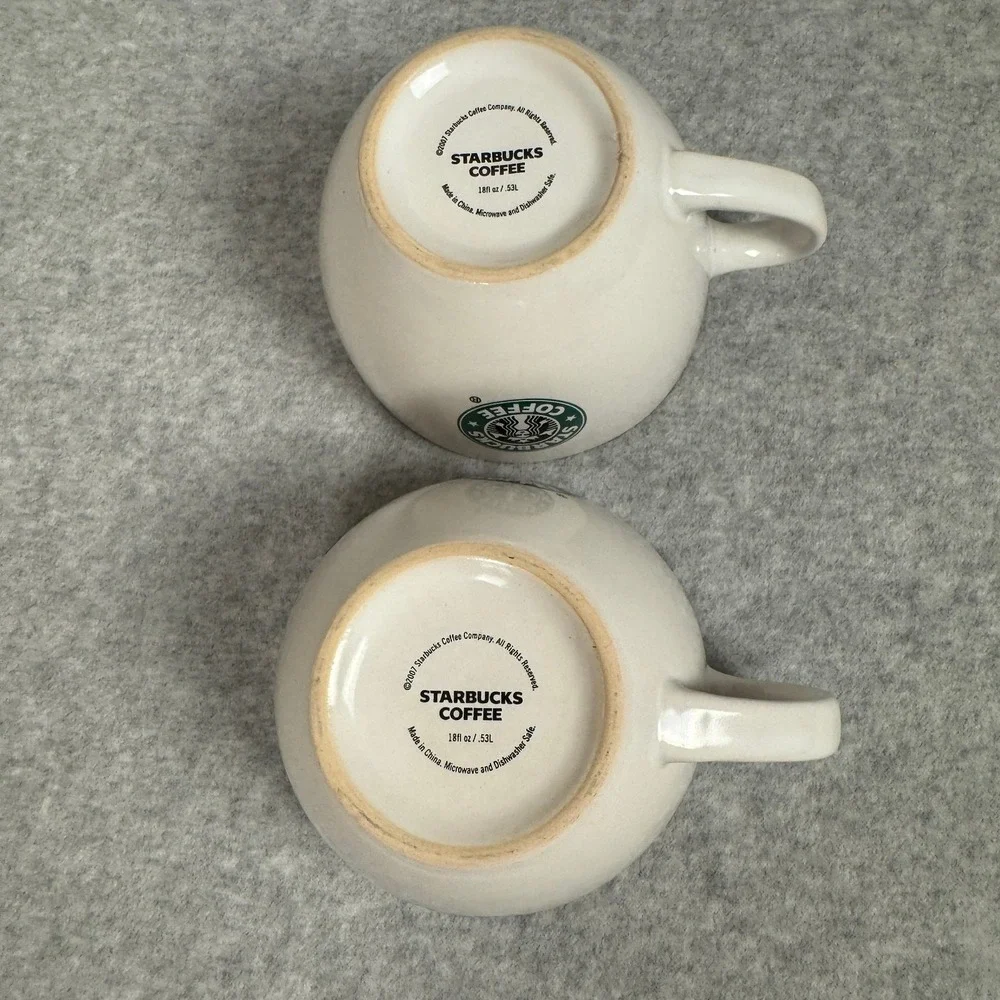 Large Starbucks 2007 White Ceramic Coffee Mugs Classic Green Siren Logo